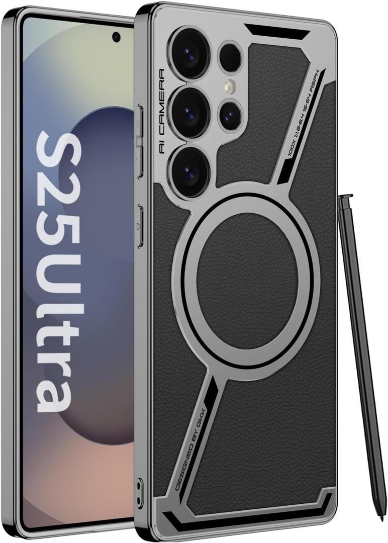 Magnetic for Samsung Galaxy S25 Ultra Leather Case,[Compatible with Wireless Charging] Business Luxury PU Leather Shockproof Protective Slim Phone Cover for Samsung Galaxy S25 Ultra(Black)