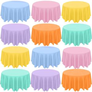 CIEOVO 12 Pcs Round Spring Easter Tablecloths, Plastic Pastel Color Table Cloths Plastic Disposable Tablecloth Pastel Table Cover for Spring Easter Birthday Wedding Baby Shower Party Decorations