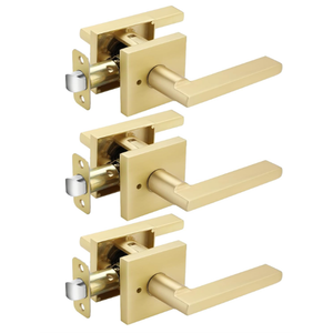Haidms Gold Door Handles Interior, Zinc Alloy Brushed Gold Privacy Interior Door Handles for Bathroom, Modern Bedroom Lever Doorhandles (3 Pack)