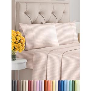 Full Size 4 Piece Sheet Set - Extra Soft, Breathable & Cooling - Hotel Luxury Durable Bed Sheets for Women & Men - Deep Pockets, Easy-Fit & Wrinkle-Free - Blush Stripes Oeko-Tex