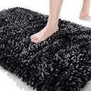 Yimobra Bath Mats for Bathroom 36 x 24, Soft Shaggy Large Size Water Absorbent Bath Rug, Non-Slip, Machine Washable Quick Dry Shower Rug, Microfiber Thick Mat for Bathroom Floor/Tub, Black 