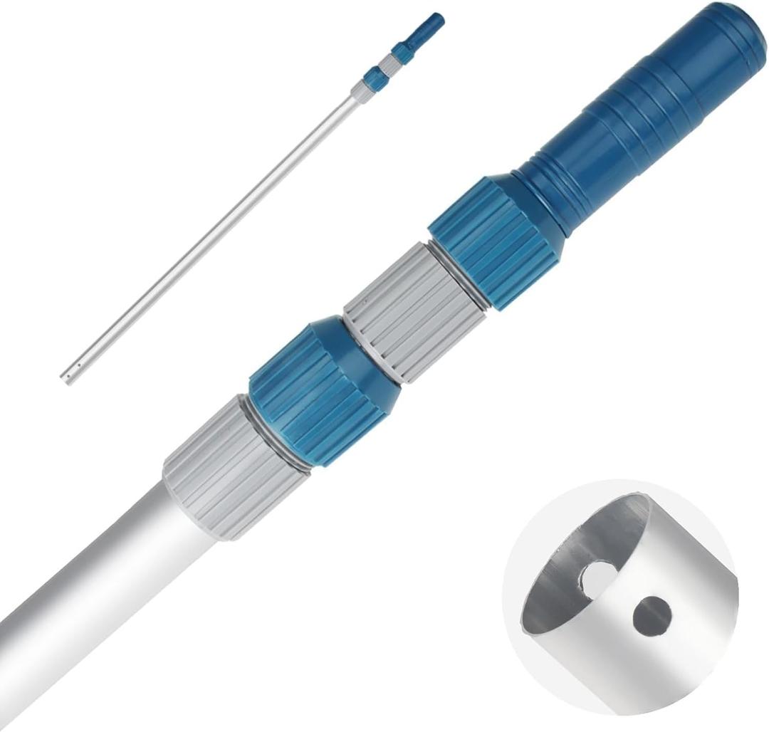 Professional 12 Foot Telescopic Aluminum Swimming Pool Pole - Attach Connect Skimmer Nets, Rakes, Brushes, Vacuum Heads Cleaning