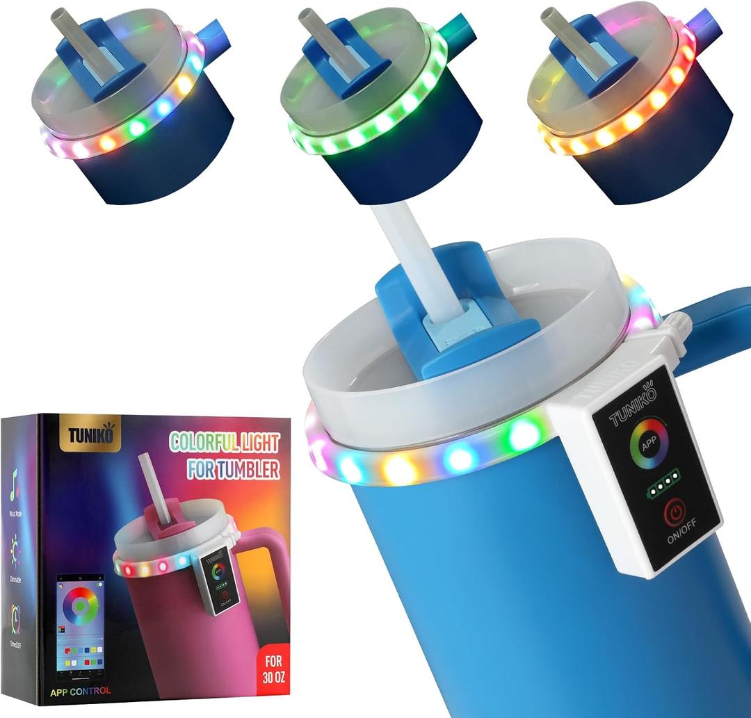 Colorful Light Accessories for Stanley Quencher H2.0/ProTour Tumbler Cup 20oz/30oz, Decorative Lights for Stanley Cup, Smart Bluetooth APP Control, Adjustable, Rechargeable,Home, Party