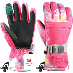 Ski Gloves, Warmest Waterproof and Breathable Snow Gloves for Cold Weather, Fits Both Men & Women,for Parent Child Outdoor (Rose Red)
