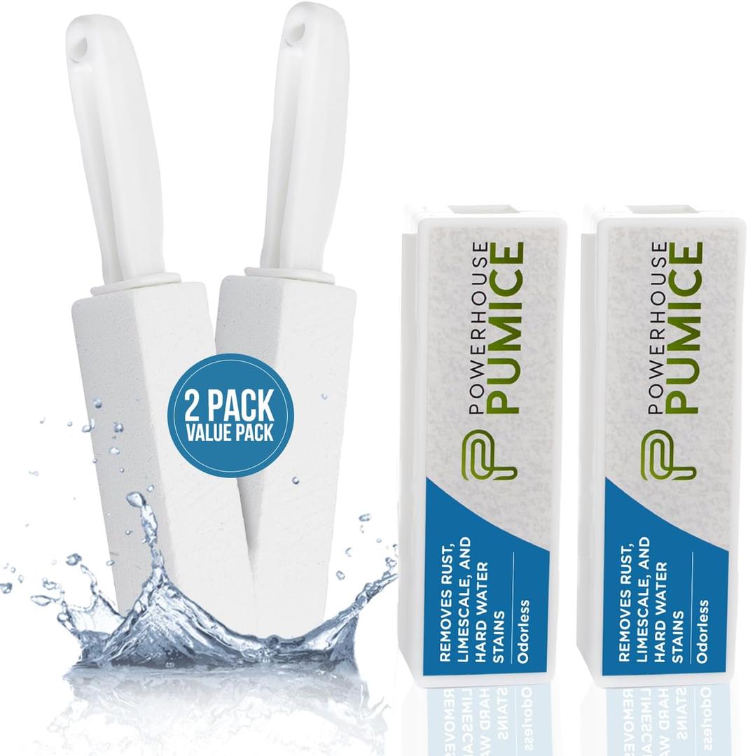 Powerstone Pumice Stone Toilet Bowl Cleaner with Handle (2-pack) - A Solution for Hard Water Stains on Toilets, Grills, Tiles, Grout & Pools