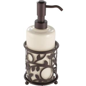 iDesign Ceramic Soap Dispenser Pump, The Vine Collection - 13oz, 3.5" x 3.5" x 8.75", Vanilla and Bronze