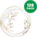PLASTICPRO 128 Piece Combo Plates Set includes 64 7'' inch Plates & 64 10'' inch Plates White Plastic Floral Design Party Plates With Gold Rim, Premium Elegant, Tableware, Dishes,