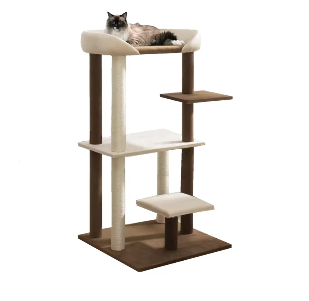 Modern Cat Tree Tower with Extra Large Platform Perch Bed for Maine Coon and Big Couch Sofa for Multiple Cats