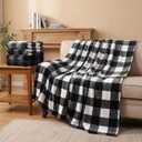 Preboun 6 Pack Fleece Throw Blankets, Buffalo Plaid Lightweight Throws for Sofa, Travel, Office & Bulk Use(50 x 60 Inch,Black and White)