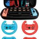 Accessories Kit for Nintendo Switch Games Starter, 2x Steering Wheel, 2x Grip Kit, 1x Travel Carry Case(5 in 1 Red/Blue)