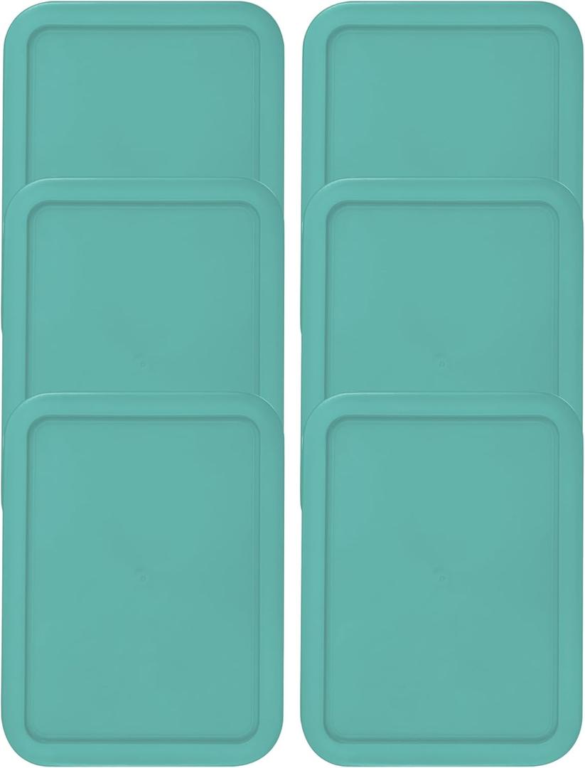 Replacement Lids fits Pyrex 3-Cup Glass Food Storage Container Bowls, (7.75 x 5.75-Inch) Plastic Rectangle Lids Covers for Pyrex 7210-PC, Airtight & Leakproof (6-Pack, Turquoise) (Turqoise)