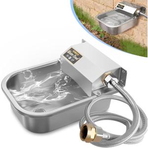 Automatic Water Dispenser for Dogs, 3L /101 oz 304 Stainless Steel Dog Water Feeder, Auto-Fill Large Waterer for Pets & Livestock, Outdoor Dog Water Bowl, Wide Mouth, Anti-tip, Easy to Clean (Silver)