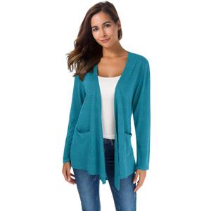 Womens Lightweight Cardigans Long Sleeve Open Front Casual Cardigan with Pockets (Blue-Green, XL)