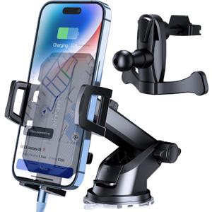 SUUSON 3 in 1 Phone Holders for Your Car, Car Phone Holder Mount [Strongest Suction] 360 Adjustable Cell Phone Holders for Car Phone Stand Car Mount for iPhone, Samsung, Google, More Smartphones