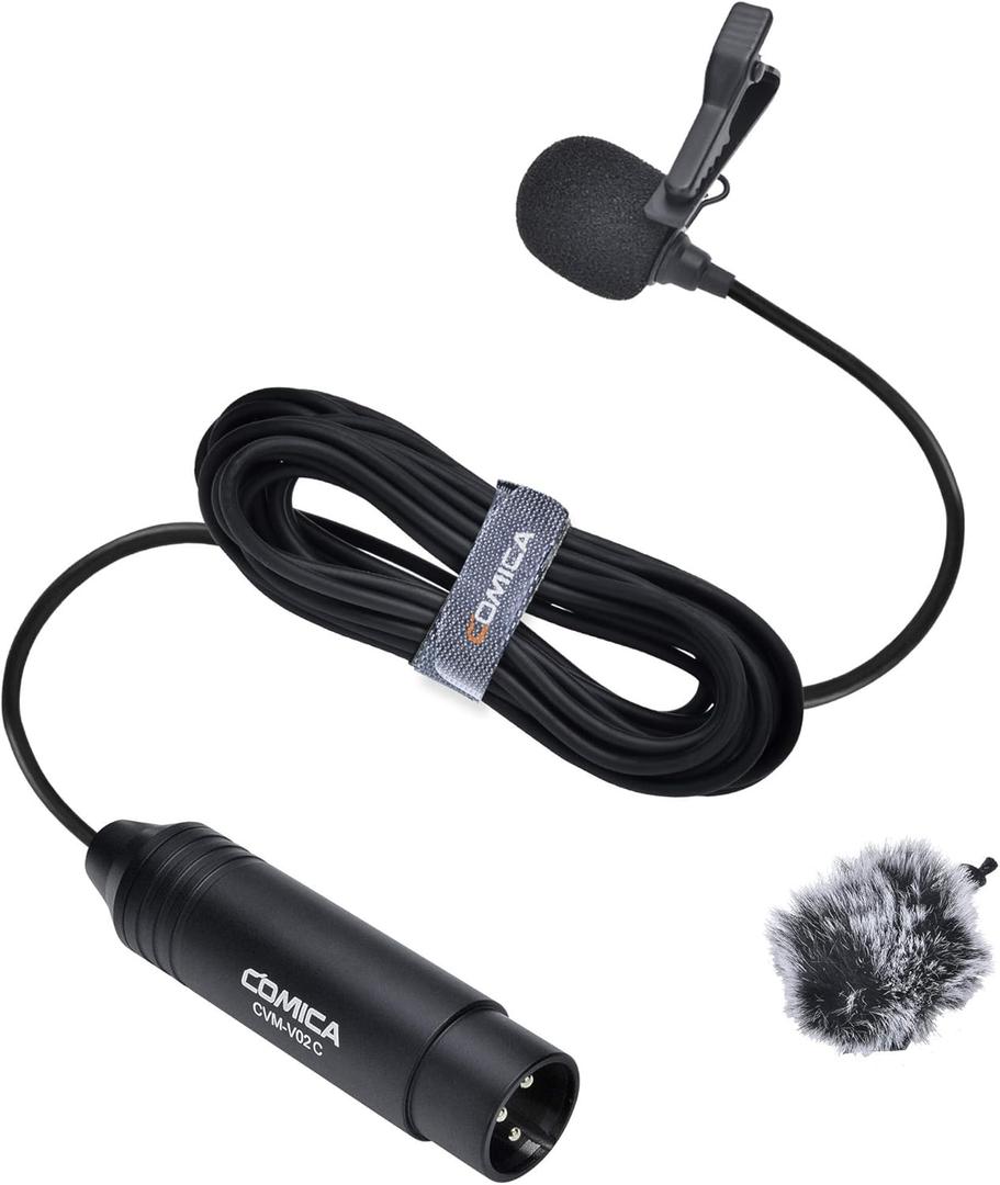 XLR Pin Microphone COMICA CVM-V02C XLR Clip Microphone Unidirectional Lavalier Microphone 48V Phantom Power Video Microphone for Canon/Sony/Panasonic Camcorder Microphone Zoom H4n H5 H6 Tascam DR-40
