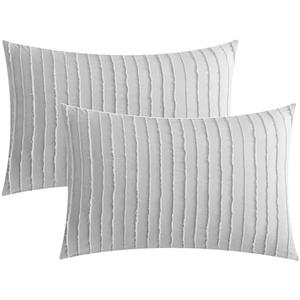 JELLYMONI Pillowcases Standard Size Light Grey 2 Pack Boho Striped Bed Pillow Covers 20x26in Polyester Envelope Pillow Shams Tufted Bohemian Textured (Pillows are not Included)