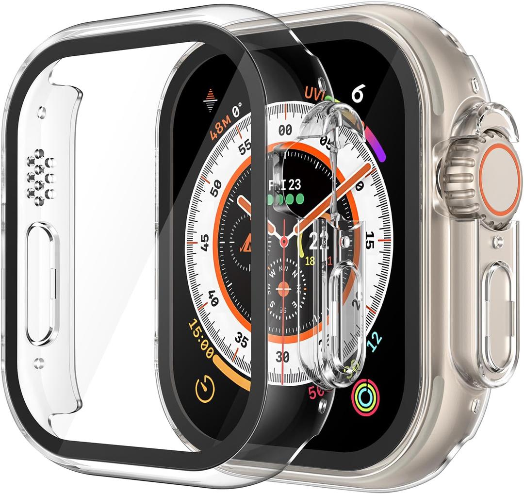 Misxi 2 Pack Hard PC Case Built in Tempered Glass Compatible with 49mm Apple Watch Ultra 3 (2025) / Ultra 2 / Ultra, Thin Protective Case with Screen Protector for iWatch, Cover with Button, Transparent