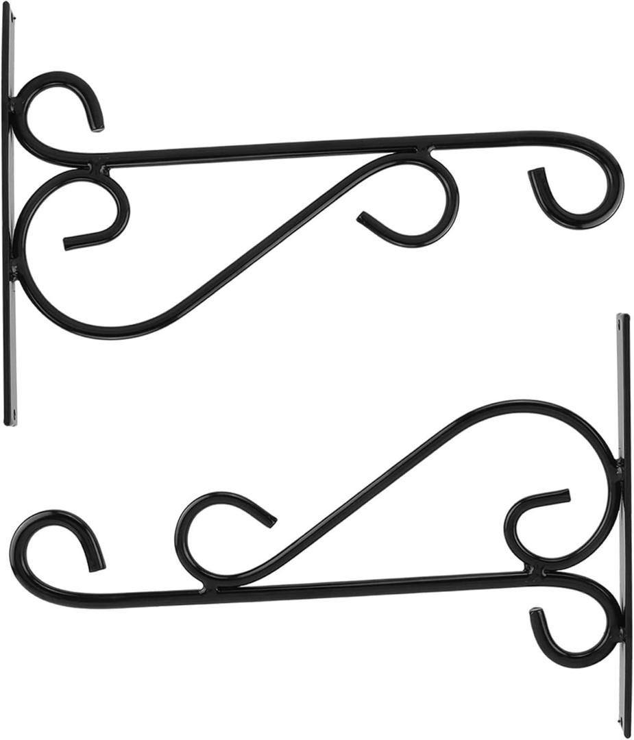 Hanging Basket Bracket 2PCS 12x8 Inch Metal Hanging Basket Hooks Heavy Duty Plant Hanger Decorative Plant Hooks for Lanterns Bird Feeder Flower
