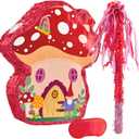 Mushroom Pinata, Mushroom Pinata with Stick and Blindfold (13x15x3), 3D Mushroom Birthday Decorations for Fairy Birthday Party, Forest Jungle Woodland Baby Shower Birthday Party Supplies, Red