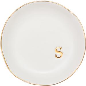 COLLECTIVE HOME - Ceramic Jewelry Tray, Decorative Trinket Dish for Rings Earrings Necklaces Bracelet Watch Keys, Birthday Mother's Day Christmas Gift for Women, 4.75", White Surface (S)