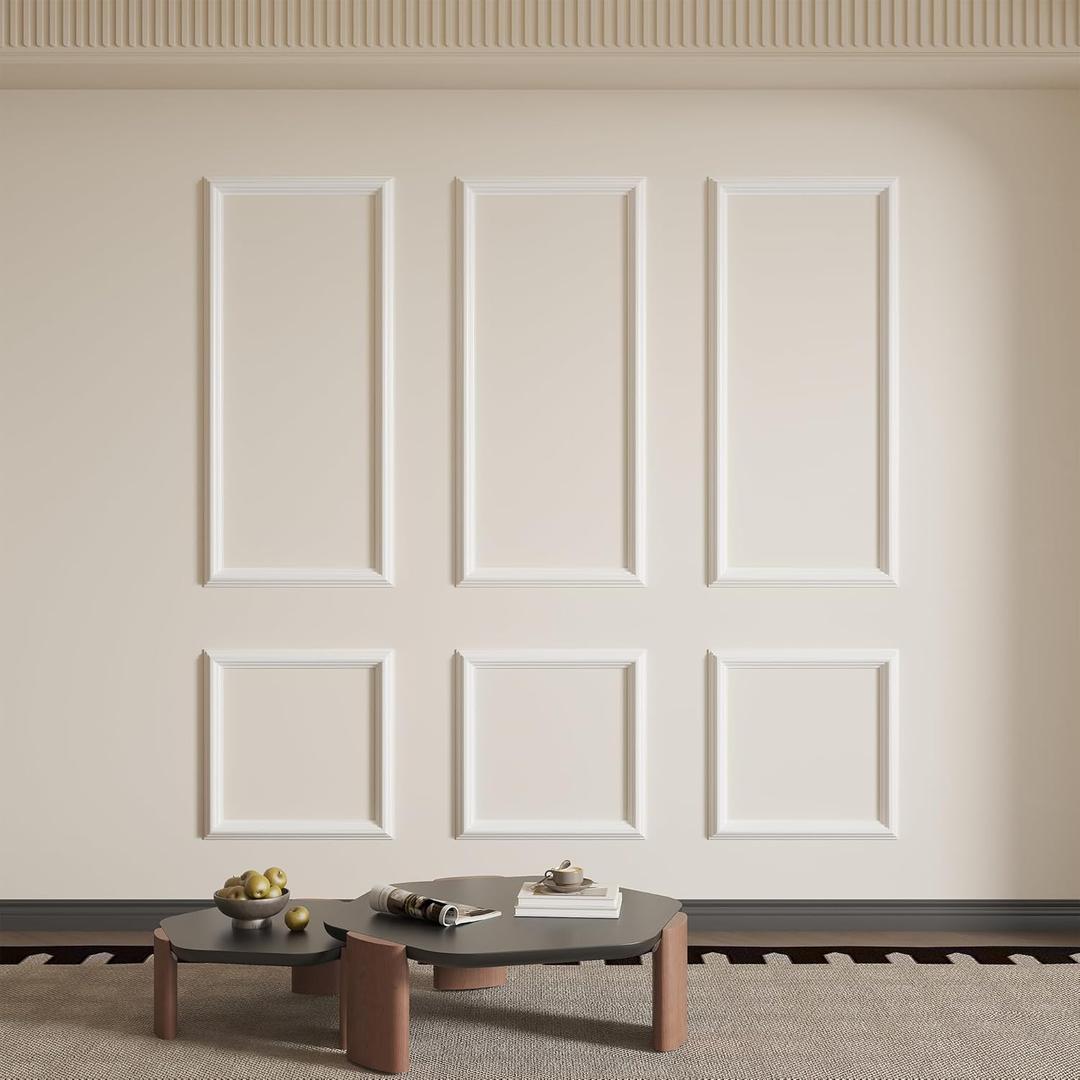 SmartStandard Pre-Cut Wall Molding Kit, 6-Frame Wainscoting Panels for Interior Wall Moulding Decor, Ready to Assemble Accent Panel (White: Style 3)