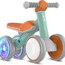 Colorful Lighting Baby Balance Bike Toys for 1 Year Old Boys Girls Gifts, Toddler First Bike 12-24 Months with Adjustable Soft Seat, 4 Silent Wheels Ride on Toy, Perfect First Birthday Gifts (Green)