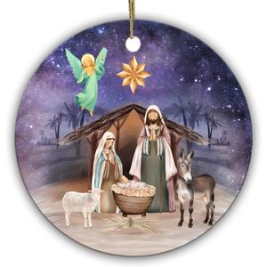 Nativity Scene Christmas Ornament Holy Family with Baby Jesus, Mary & Joseph Under Star of Bethlehem Religious Christian Xmas Tree Decoration Gift for Faith & Church Families