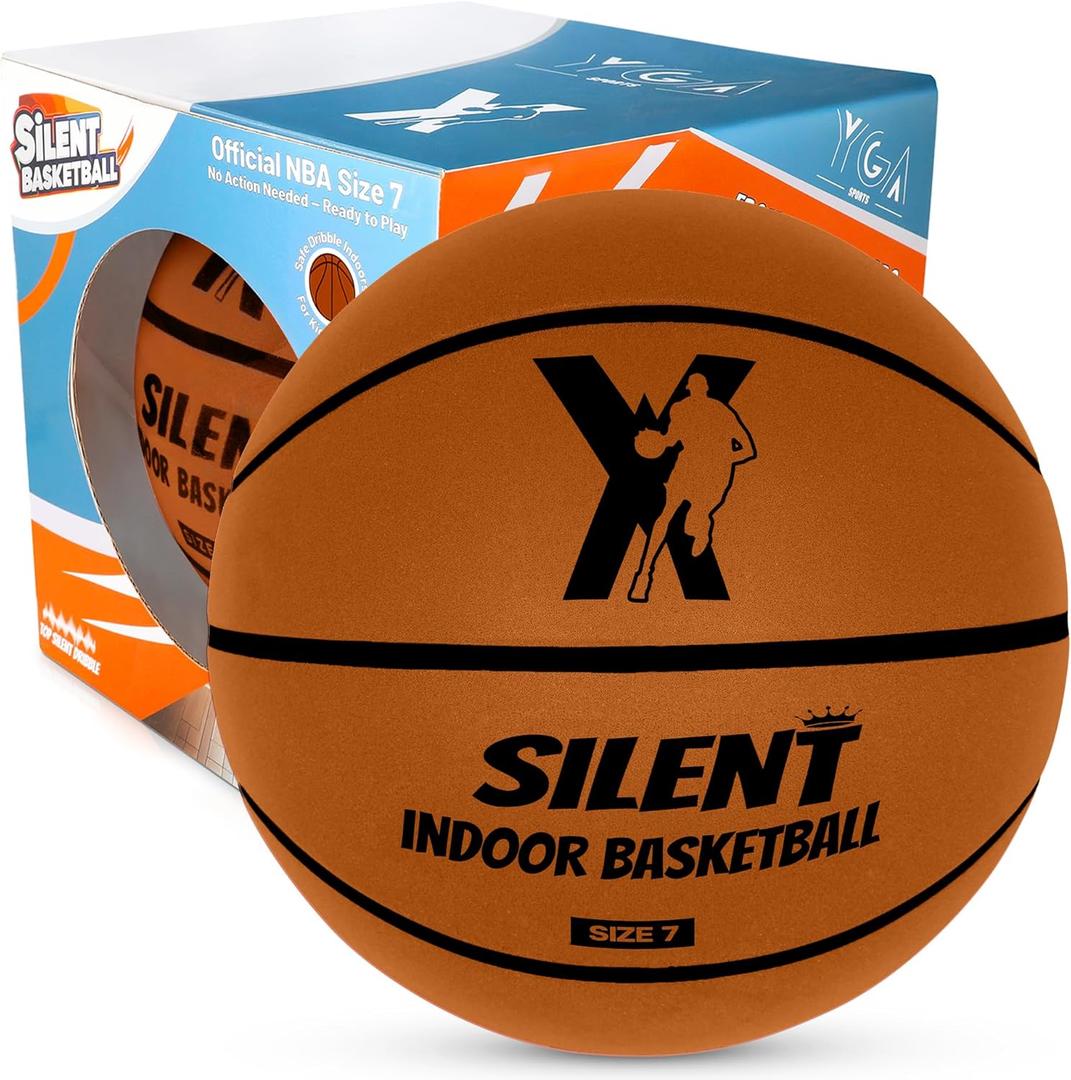 Silent Basketball Official Size 7: Upgraded 95% Bounciness - Ultra Quiet Airless Basketball Dribbling Indoor - Soft Foam Basketballs with Real Grip & Grooves - Silent Indoor Basketballs for All Ages (Light Brown)