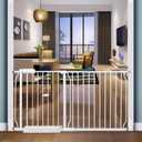 Extra Wide Baby Gate Tension Indoor Safety Gates White Metal Large Pressure Mounted Pet Gate Walk Through Long Safety Dog Gate for The House Doorways Stairs (57.48"-62.2"/146-158CM, White)