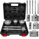 10-Pieces Concrete Hole Saw Kit with 3 Drill Bits and SDS Plus & Max Shank, Masonry Hole Saw Kit Size 30, 40, 65, 80, 100 MM for Brick, Block, Concrete Drilling.