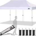 Eurmax USA 10'x20' Pop Up Canopy Tent Commercial Instant Canopies with Heavy Duty Roller Bag,Bonus 6 Sand Weights Bags (White)