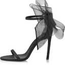 Coutgo Women's Bow Heels Open Toe Stiletto Heels One Strap Party Summer High Heeled Sandals Asymmetric Non-Removable Bow Knot