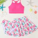 Little Girls Bathing Suits Size 13-14 Years Old Cute Set Swimsuits Summer Holiday Swimwear with Shorts Rose Red