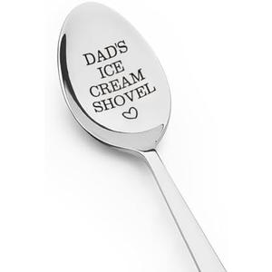 Dad’s Ice Cream Spoon Gifts for Daddy Fathers Dad Christmas Birthday Gifts from Daughter Son Engraved Stainless Steel Dessert Spoons Fun Gifts for Dad Who Has Everything Ice Cream Gifts for Men, 3 Pack