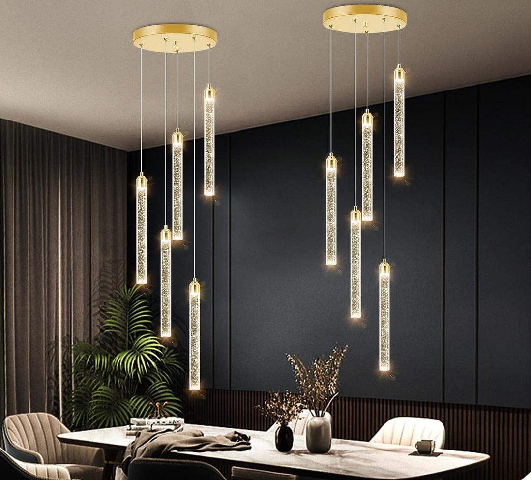 Mini Chandelier Modern Pendant Lights LED Bubble Crystal Kitchen Island Light Fixtures Gold Mini Pendant Lighting for Kitchen Island Dining Room Bedroom Bar Dimmable Ceiling Hanging Lights 2700K 6000K (Pack Of 1)