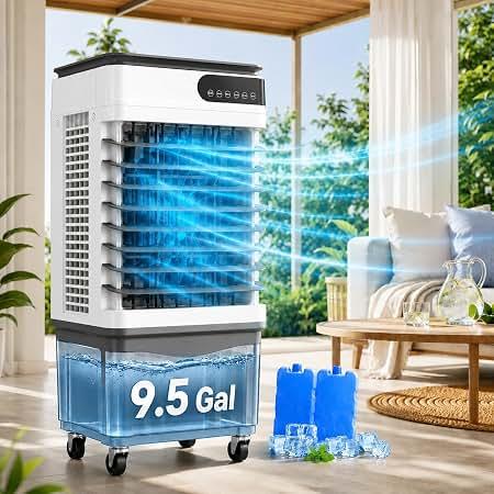 Swamp Cooler, 2026 New Portable Air Conditioners, Evaporative Cooler with Large Water Tanks for 24H Cooling, 60° Oscillating, 4 Ice Packs, 7H Timer, Portable AC for Bedroom Office Home