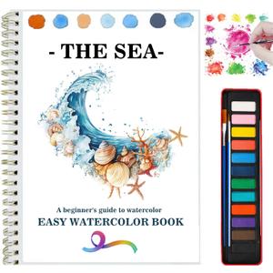 Watercolor Workbooks with 12 Illustractions Beginner Friendly Coloring Book Painting Kit Easy Nature Scenes Paint Set for Creative Exploration Gift for Adults (Seaside, with Palette)
