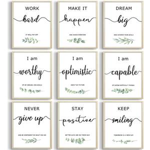 9Pcs Inspirational Wall Art Office Wall Decor Motivational UNFRAMED Posters Prints Positive Pictures Painting Greenery Affirmations Canvas For Bedroom,Living Room,Office,Classroom810