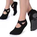 Ozaiic Pilates Socks for Women Non Slip Grip, Yoga Socks with Grippers for Barre, Hospital, Ballet, Dance, Barefoot Workout (One Size, Black-2 Pairs)