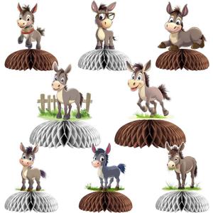 Donkey Party Decorations - 8PCS Donkey Party Honeycomb Centerpieces, Donkey Baby Shower Birthday Party Decorations, Barnyard Farm Zoo Animal Party Table Decorations