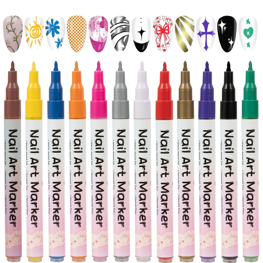 2 x 12 Colors Nail Art Pens Set, 3D 0.5MM Nail Polish Pens, DIY Nail Markers, Quick Drying Long Lasting Paint Graffiti Point Dotting Liner Pen Tools for Home & Salon