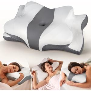 Cozyplayer True Cooling Cervical Neck Pillow for Pain Relief, Ergonomic Side Sleeper Pillow for Neck Support, Odorless Orthopedic Contour Memory Foam Pillows, Bed Pillow for Back Stomach Sleeper (Queen, Grey)