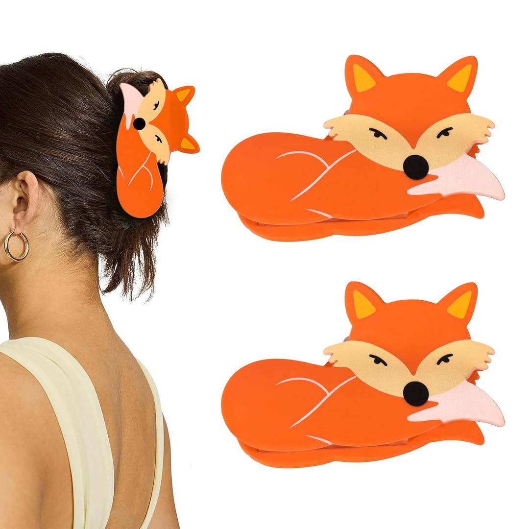 2pcs Fox Hair Clips for Women, Cute Orange Fox Hair Claw Clips Halloween Hair Clip Nonslip Cartoon Fox Design Hair Clamps Hair Styling Accessories for Thin Thick Hair