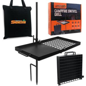 24" Heavy Duty Folding Campfire Grill, Compact Swivel Grill Design, Food-Safe Cooking Surface, Grate & Griddle for Campfire Cooking, Australian Owned