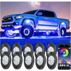 10 Pods RGB LED Rock Lights, Underglow Multicolor Neon Light Kit Wheel Well Light with APP Control & Music Mode, Under Glow Lights for Trucks,Jeep,SUV,Golf Cart,ATV,Pickup Off Road,12 V