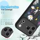 for iPhone 17 Pro Max Case with Finger Strap Kickstand, Cute Flower Leaves Pattern with Stand for Girls Women, Full Camera Protection Shockproof TPU Bumper Hard Back Cover, Grey Floral