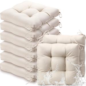 Vercraft 8 Pcs Outdoor Chair Cushions for Patio Furniture Wicker Chair Seat Cushion with Ties 18x18inch Square Water Resistant Tufted Seat Floor Pillows Dining Indoor(Beige), 18 x 18 x 4.72 inches