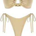 ZAFUL Metal Ring Bandeau Bikini Set Tie Side Bathing Suit High Cut 2 Piece Swimsuit Cutout Swimwear, S