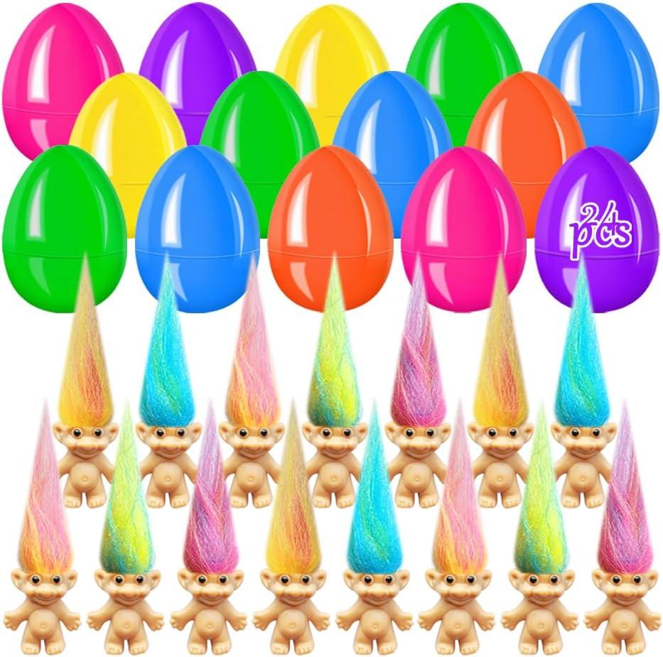 24 PCS Prefilled Easter Eggs with Mini Toys Inside Vintage Lucky Dolls Action Figures for Kids Boys Girls Easter Basket Stuffers Party Favors Easter Egg Hunt