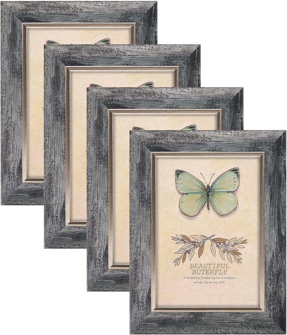 XUANLUO 5x7 Picture Frames Set of 4 Rustic Retro Photo Frame with HD Plastic Cover for Wall Mount and Tabletop Display Family Friends Wedding Gift